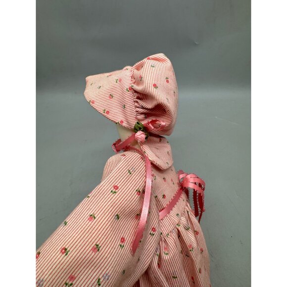 Handcrafted Vintage Rag Doll Pink Floral Dress & Bonnet Lace Trim & Ribbon READ - Picture 14 of 16